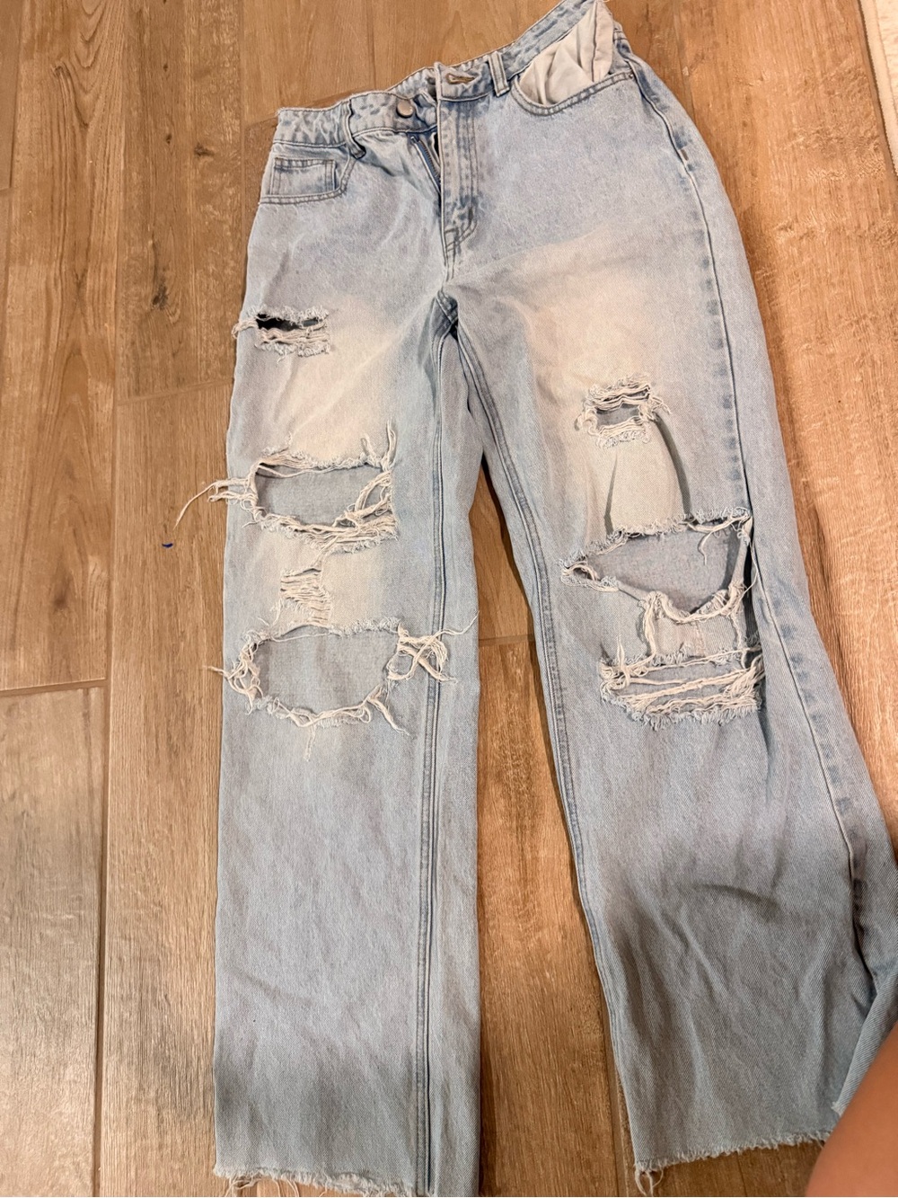 Source Unknown Light Blue Distressed Wide-Leg Jeans